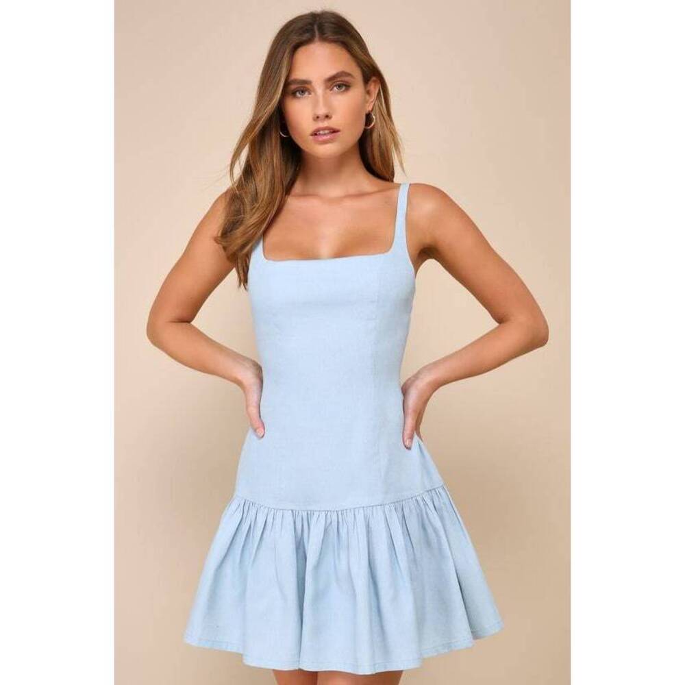 Lulus Adorable Concept Blue Lace-up Backless Drop Waist Mini Dress - Size M